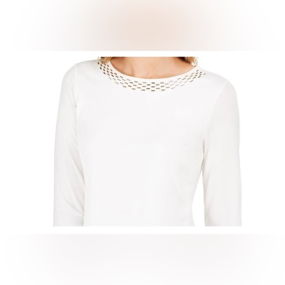 NWT Calvin Klein Women's Embellished Neck Top White Size Medium - Picture 2 of 3